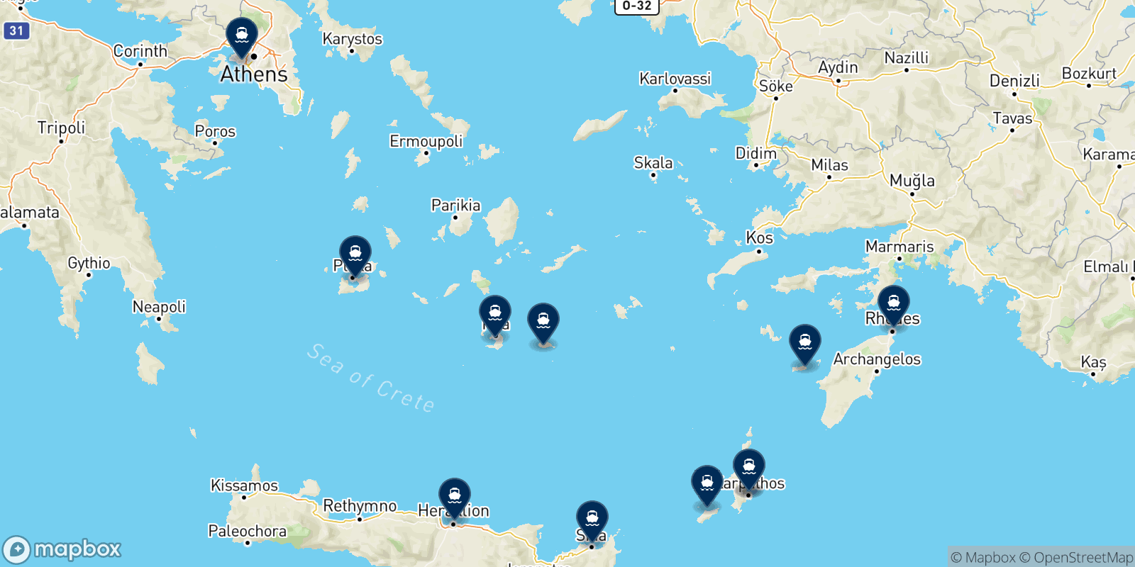 Carte des destinations Aegeon Pelagos
