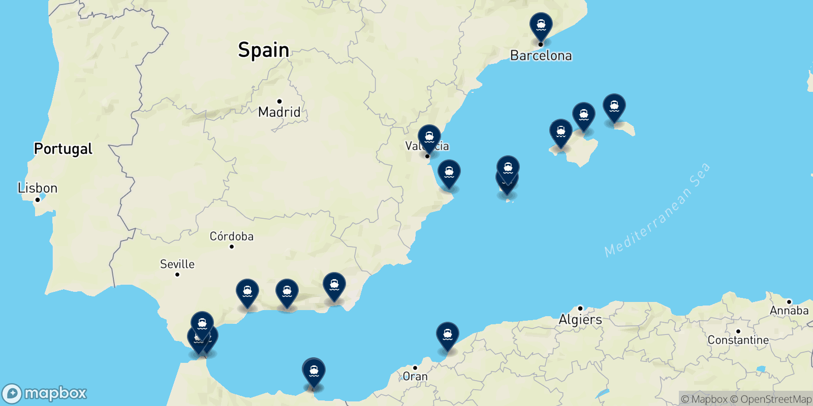 Carte des destinations Balearia