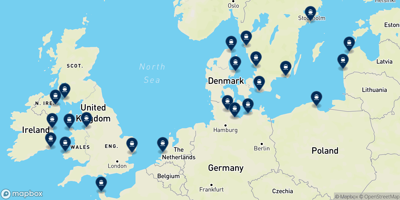 Carte des destinations Stena