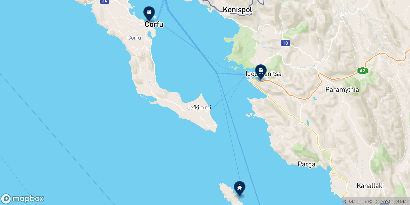 Carte des destinations Kerkyra Seaways