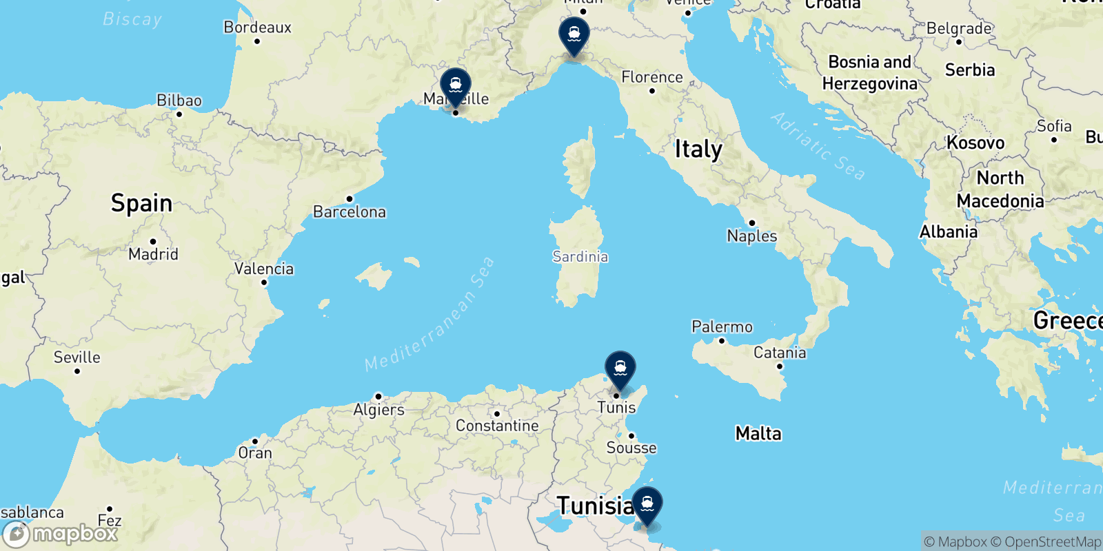 Carte des destinations Cotunav