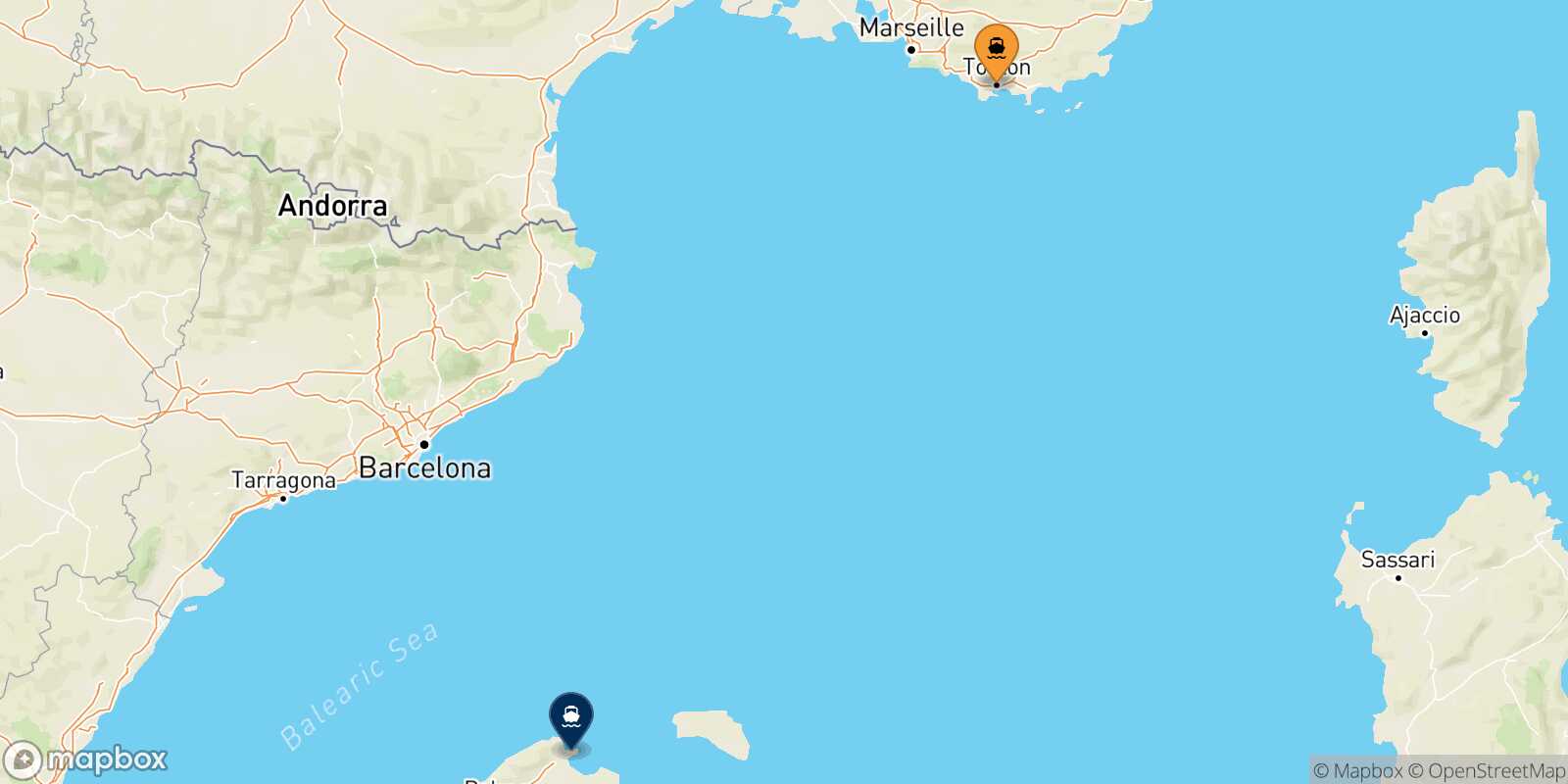 Carte des traverséesToulon Alcudia (Majorque)