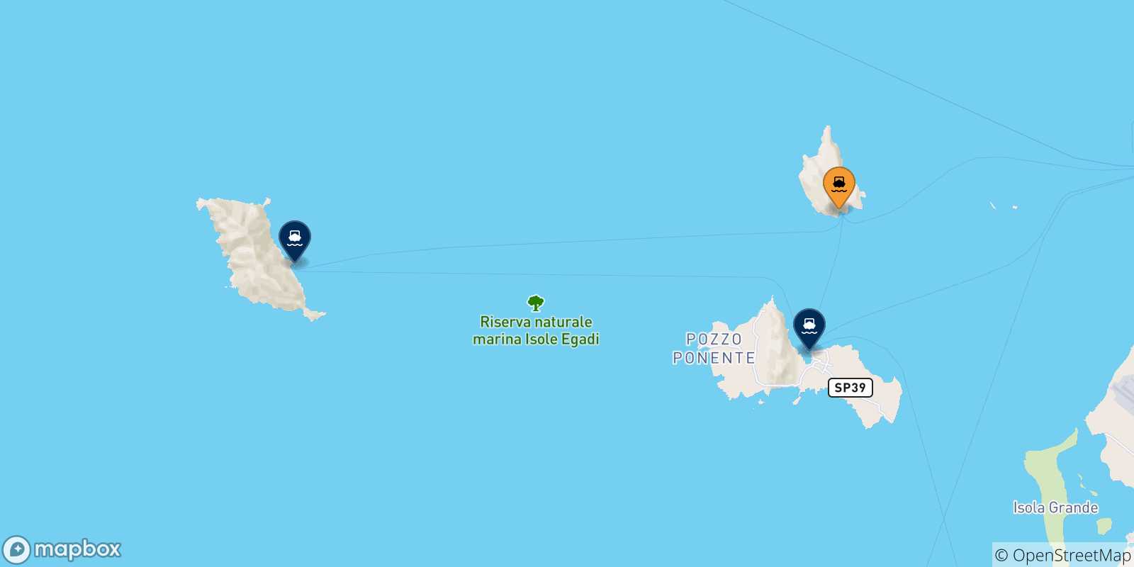 Carte des traversées possibles entre Levanzo et les Îles Égades