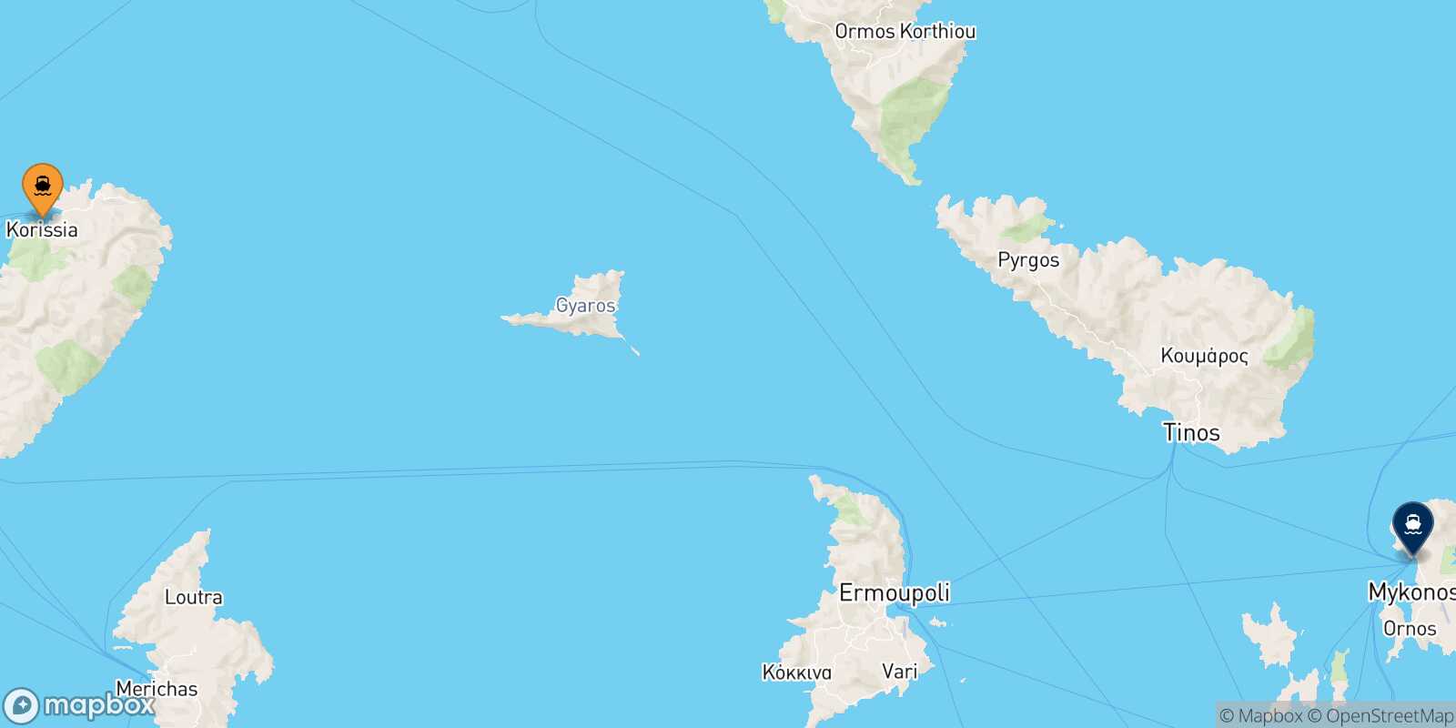 Carte des traverséesKea Mykonos