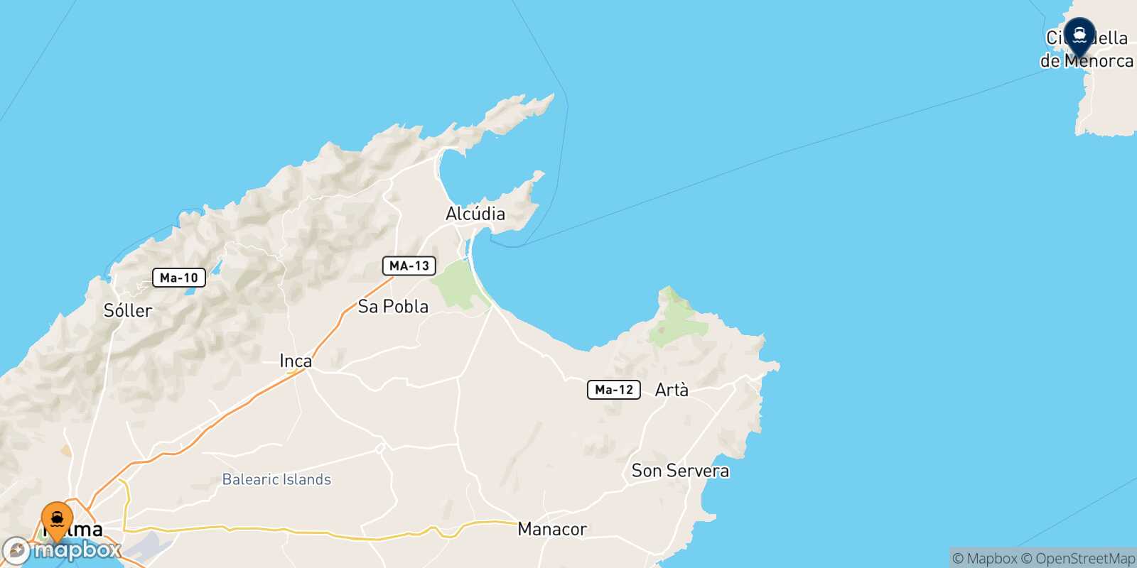 Carte des traverséesPalma Di Majorque Ciutadella (Minorque)