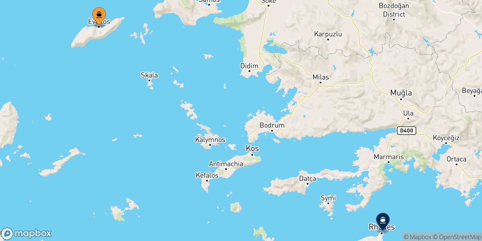 Carte des traverséesEvdilos (Ikaria) Rhodes