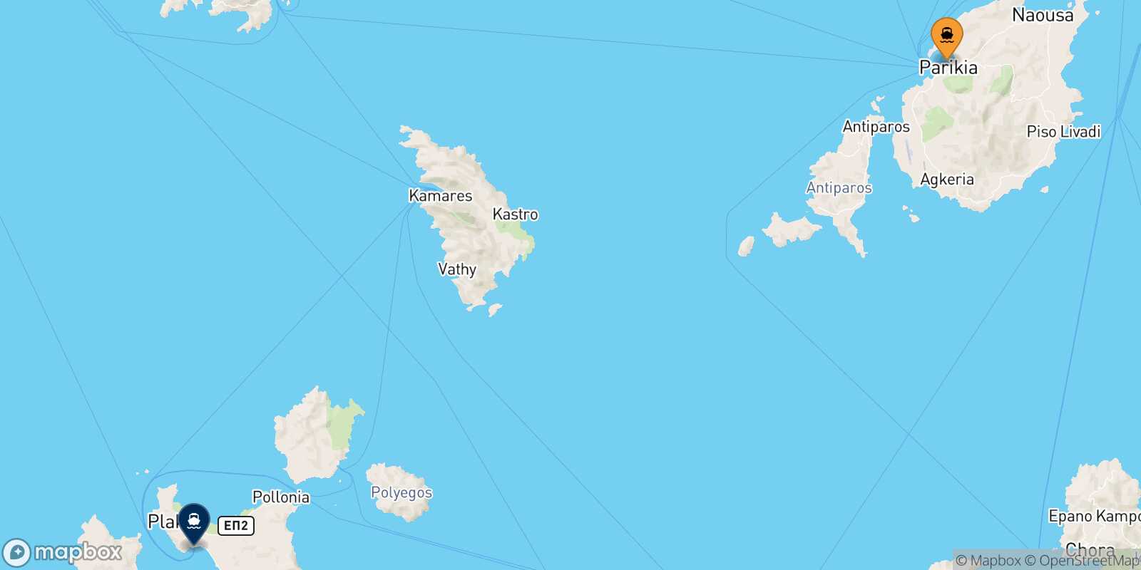 Carte des traverséesParos Milos