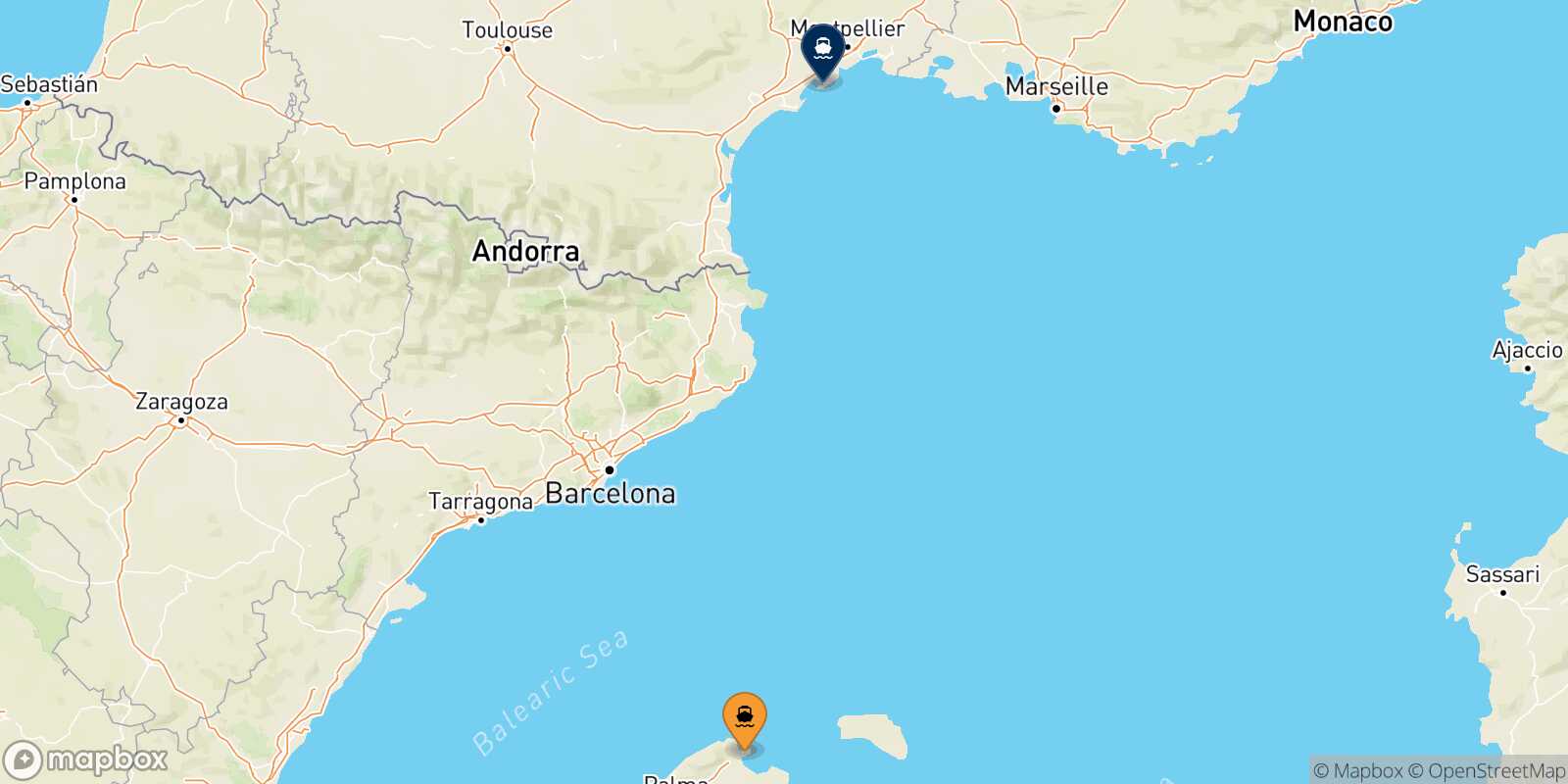 Carte des traverséesAlcudia (Majorque) Sète