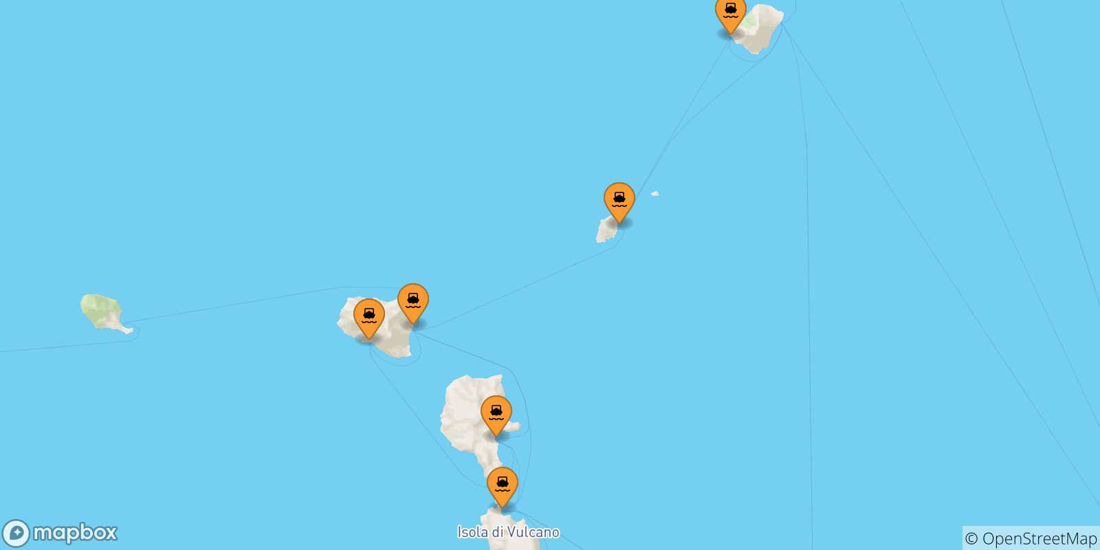 Carte des traversées possibles entre les Îles Éoliennes et Stromboli
