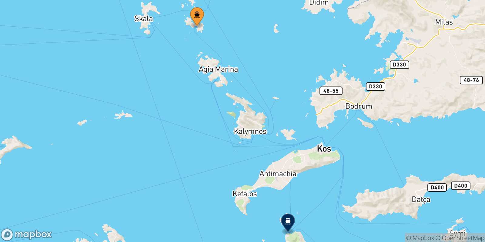 Carte des traverséesLipsi Nisyros
