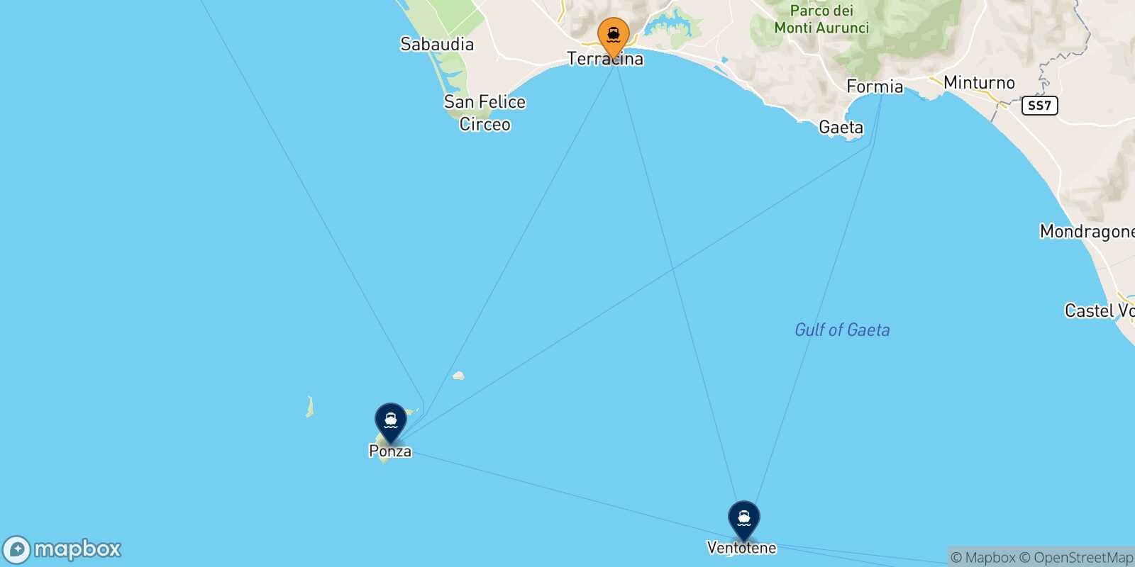 Carte des destinations de Terracina