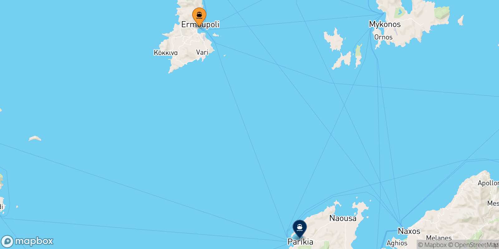 Carte des traverséesSyros Paros