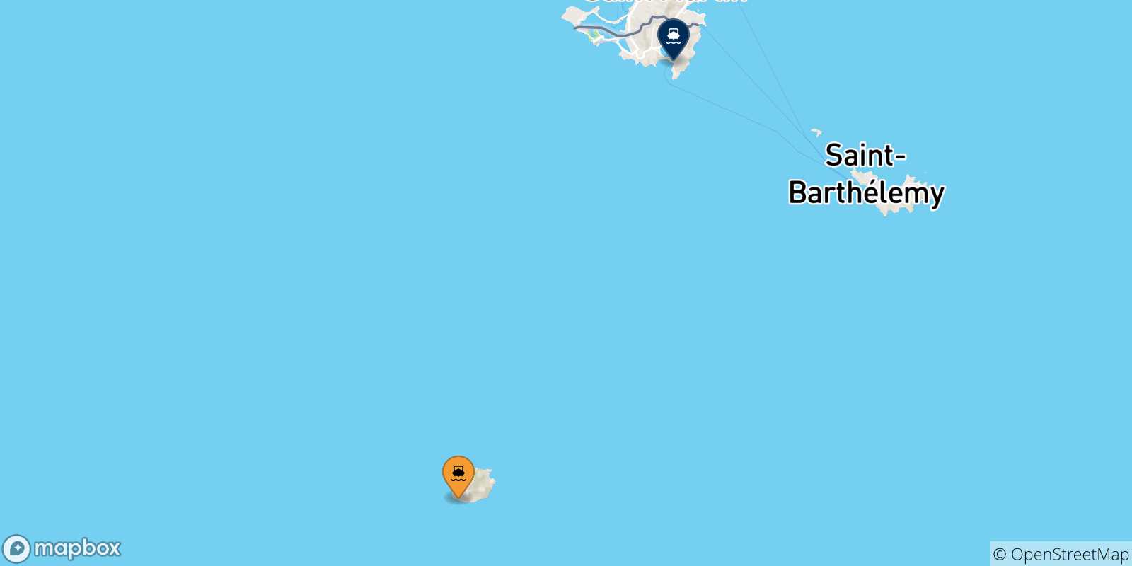 Carte des traversées possibles entre Saba et Antilles Néerlandaises