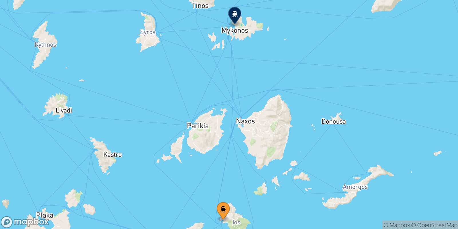 Carte des traverséesIos Mykonos