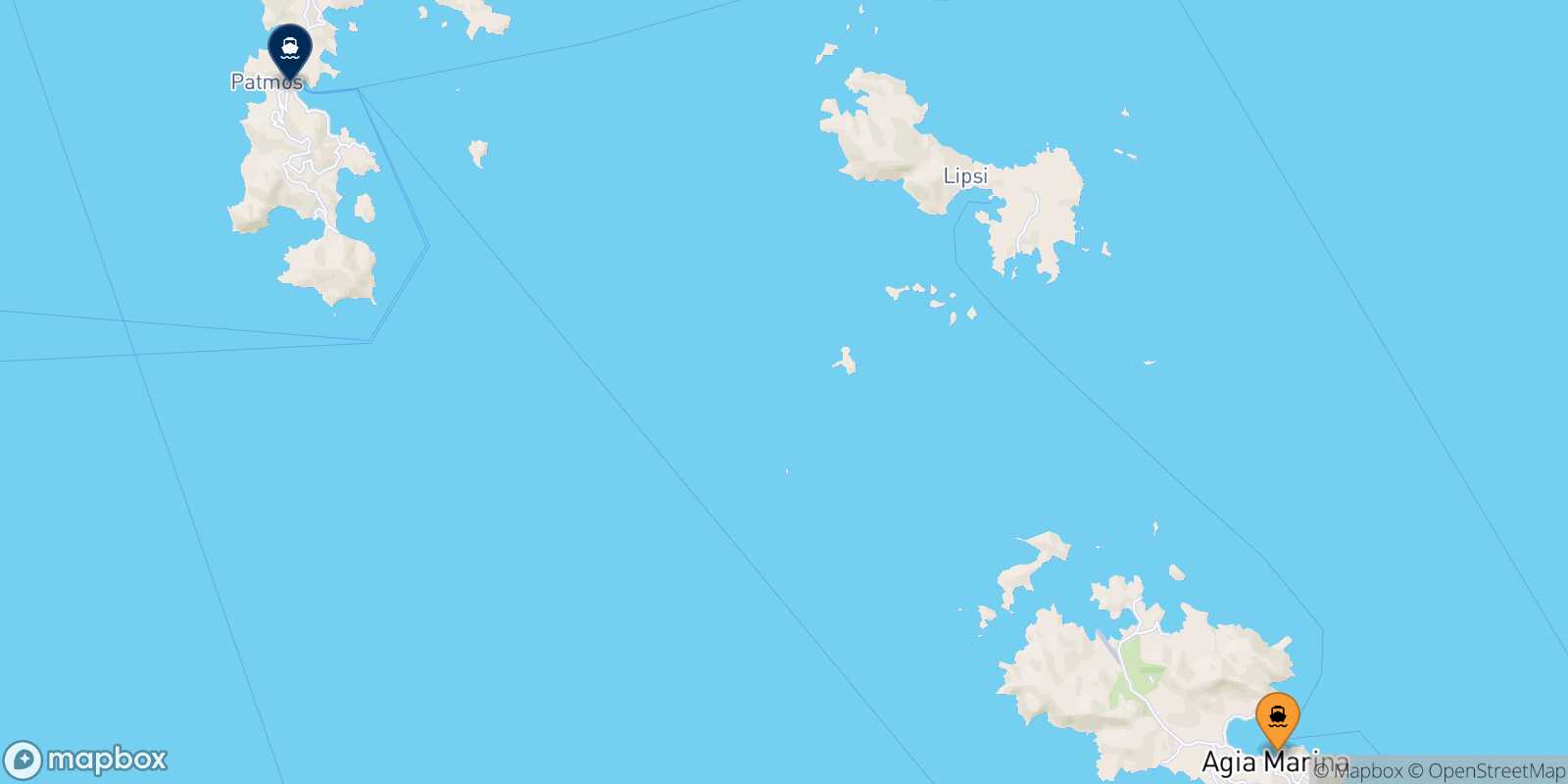 Carte des traverséesAgia Marina (Leros) Patmos