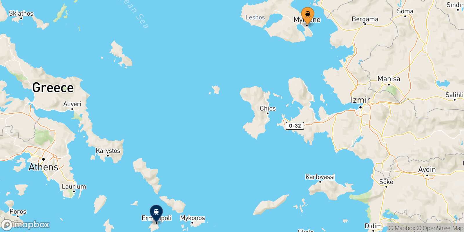 Carte des traverséesMytilene (Lesvos) Syros