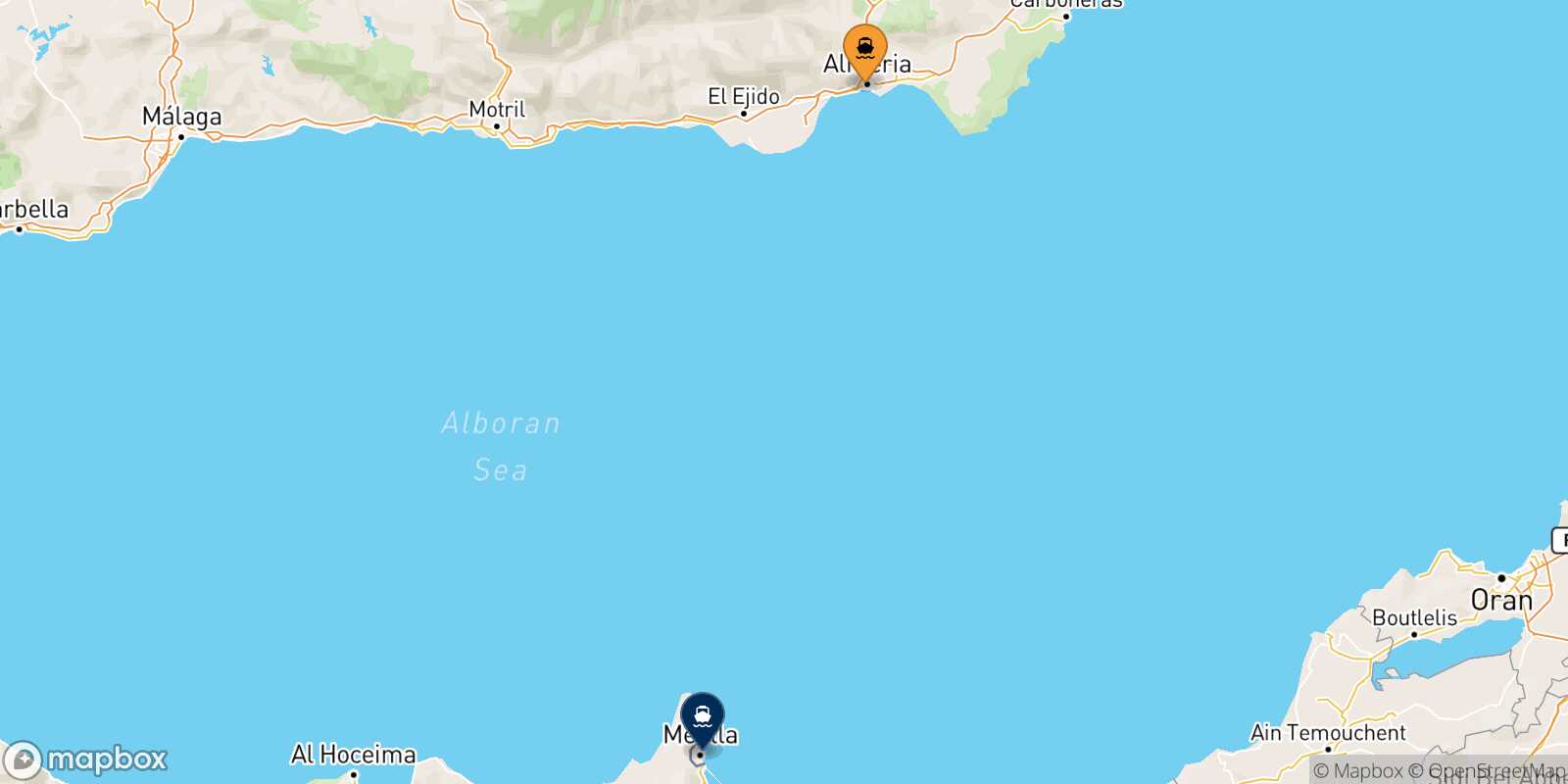 Carte des traverséesAlmeria Melilla