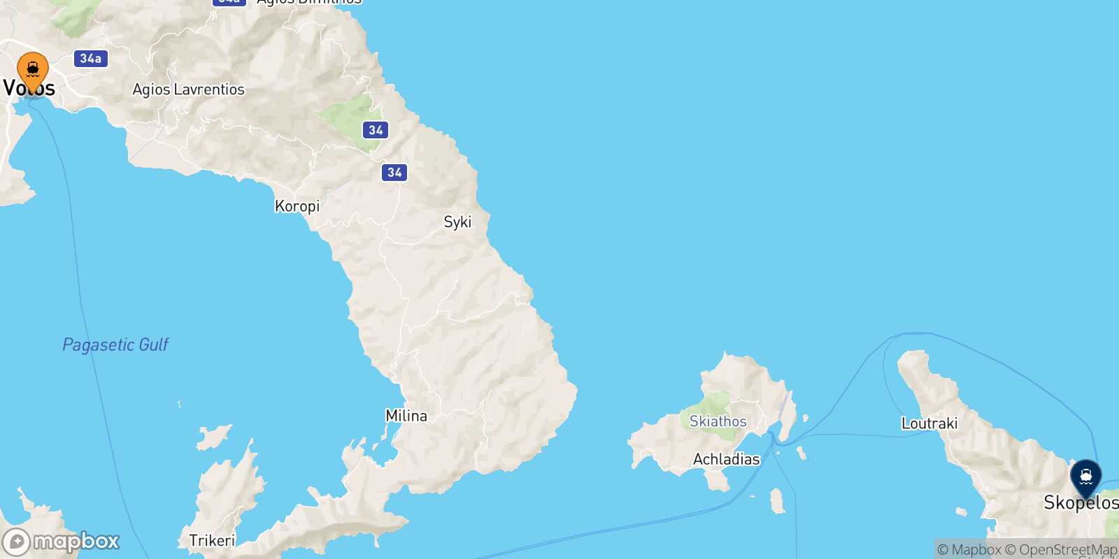 Carte des traverséesVolos Glossa (Skopelos)