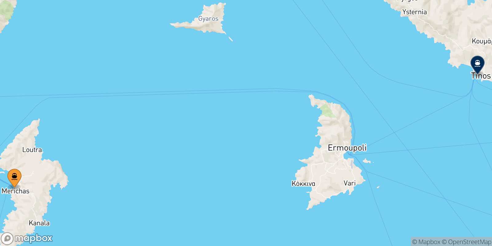 Carte des traverséesKythnos Tinos