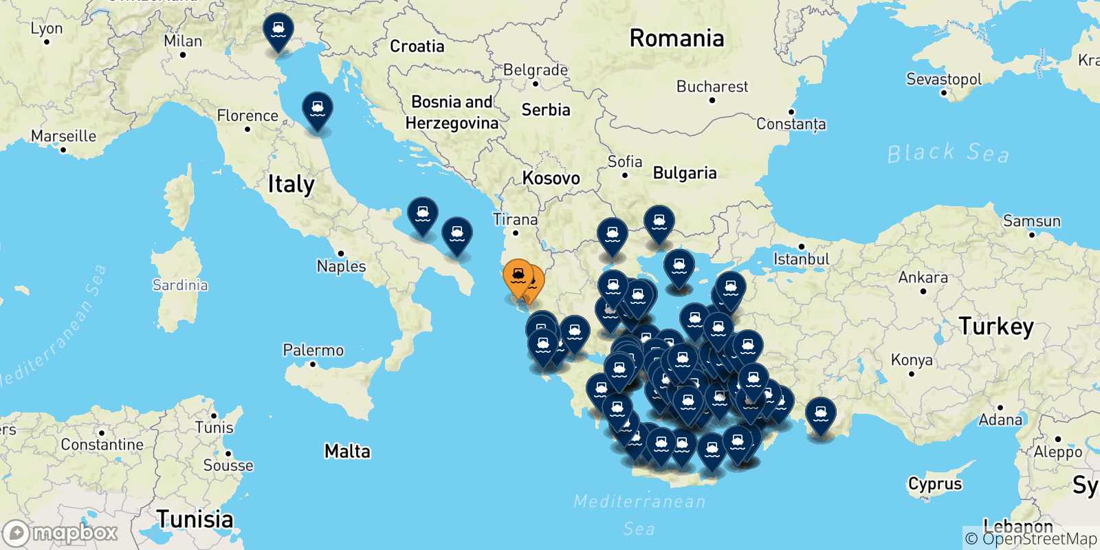 Carte des destinations de la Grèce