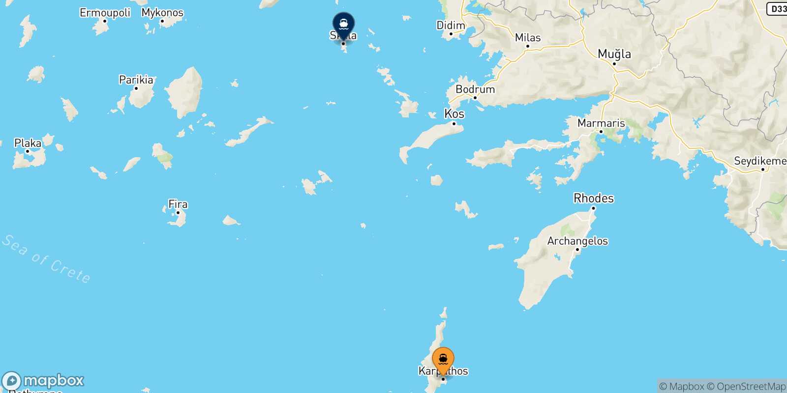 Carte des traverséesKarpathos Patmos