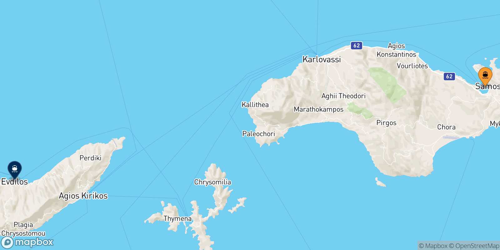 Carte des traverséesVathi (Samos) Evdilos (Ikaria)