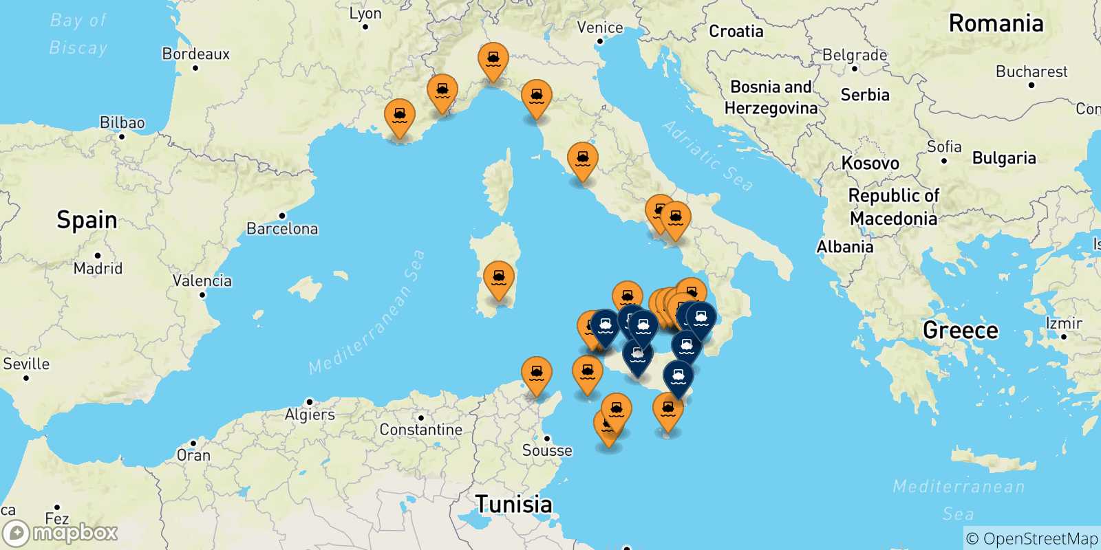 Carte des ports la Sicile