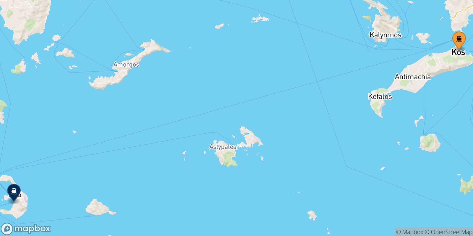 Carte des traverséesKos Thera (Santorin)