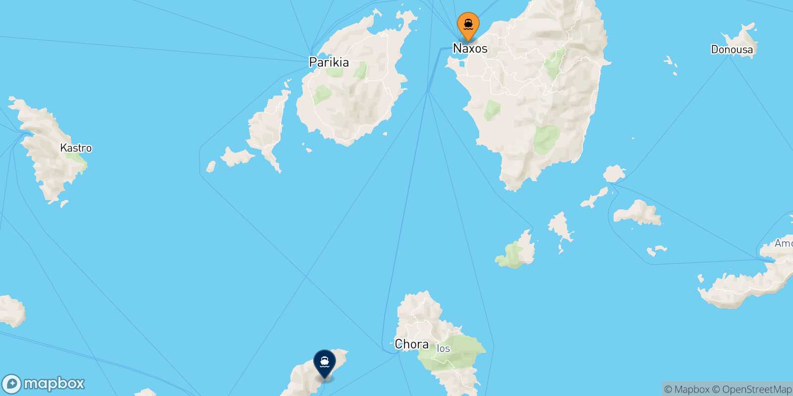 Carte des traverséesNaxos Sikinos