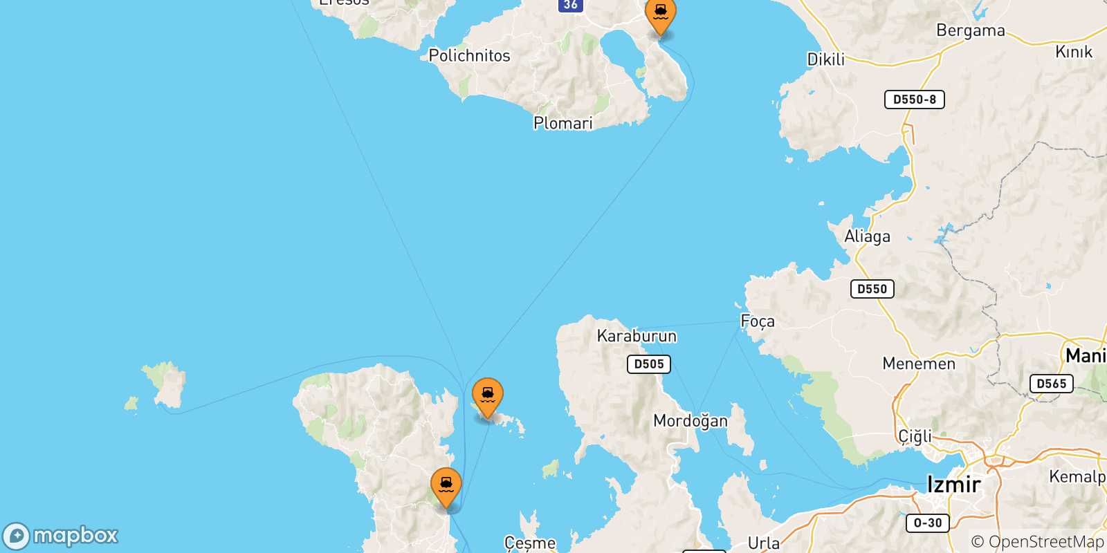 Carte des traversées possibles entre les Îles Égéennes et Psara
