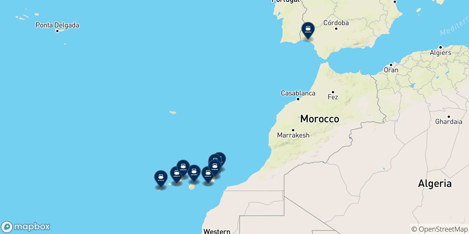 Carte des destinations des Îles Canaries