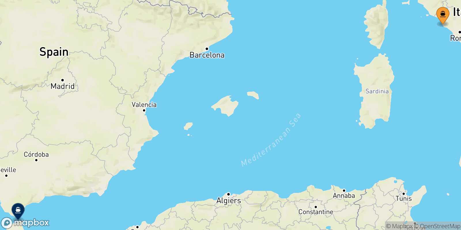 Carte des traverséesCivitavecchia Tanger Med
