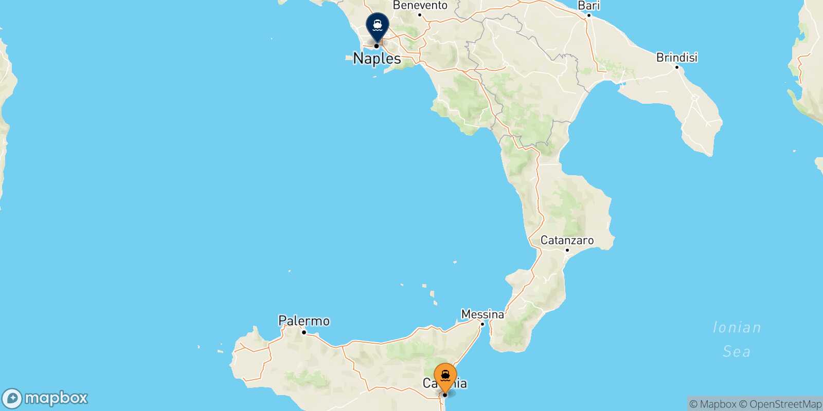Carte des traverséesCatane Naples