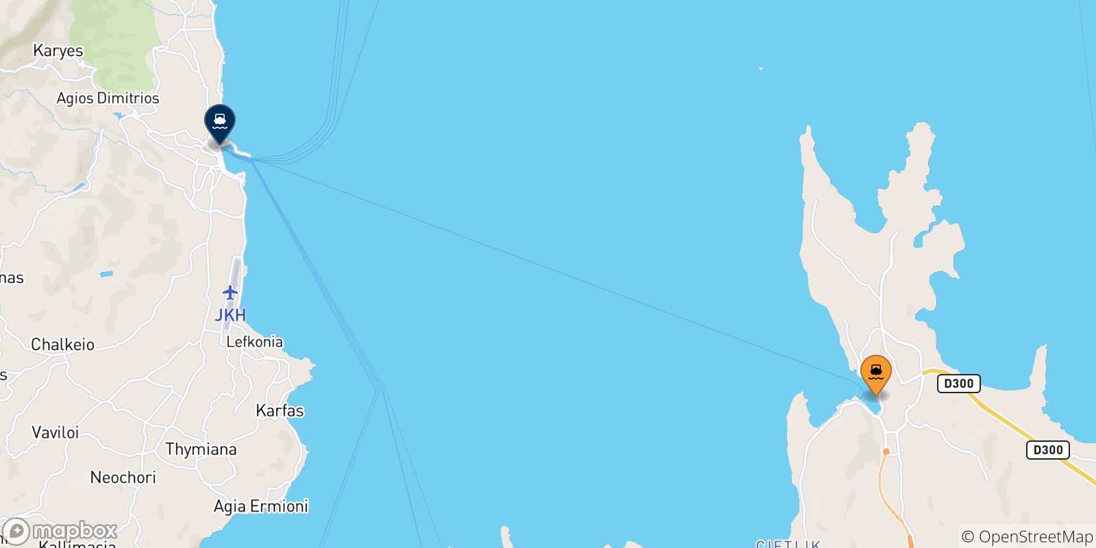 Carte des traversées possibles entre la Turquie et Chios