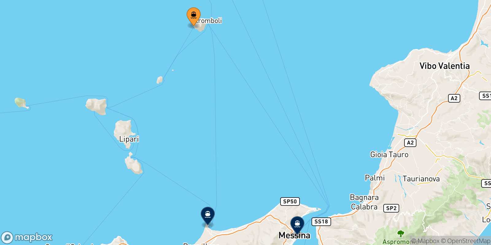 Carte des destinations de Ginostra (Stromboli)