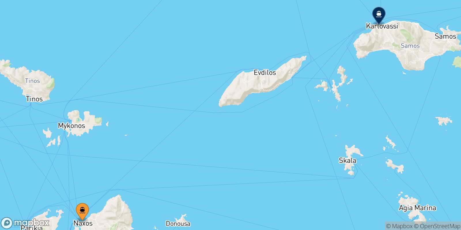 Carte des traverséesNaxos Karlovassi (Samos)