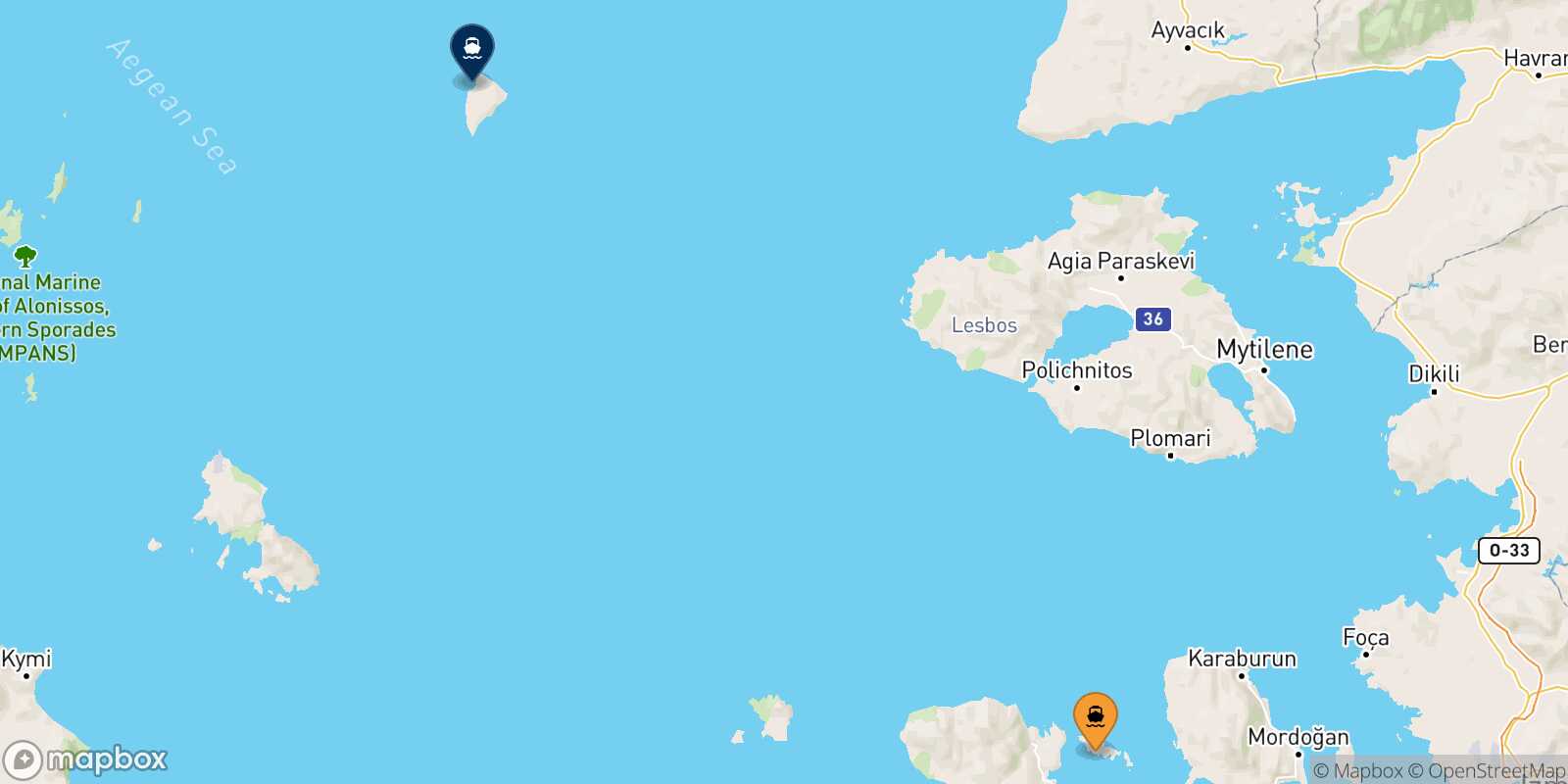 Carte des traverséesInousses Agios Efstratios