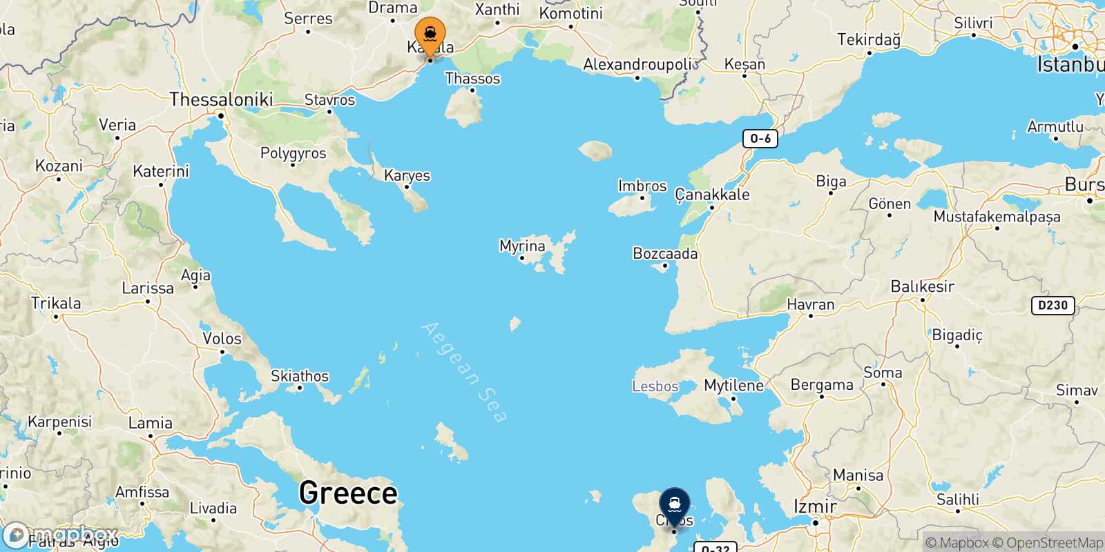 Carte des traverséesKavala Chios