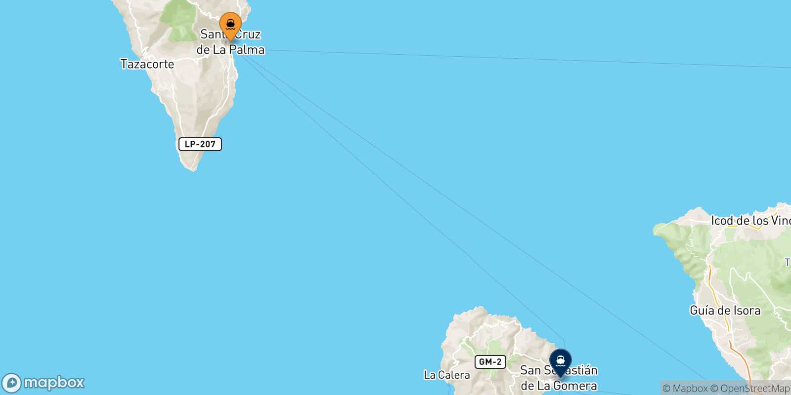 Carte des traverséesSanta Cruz De La Palma San Sebastian De La Gomera