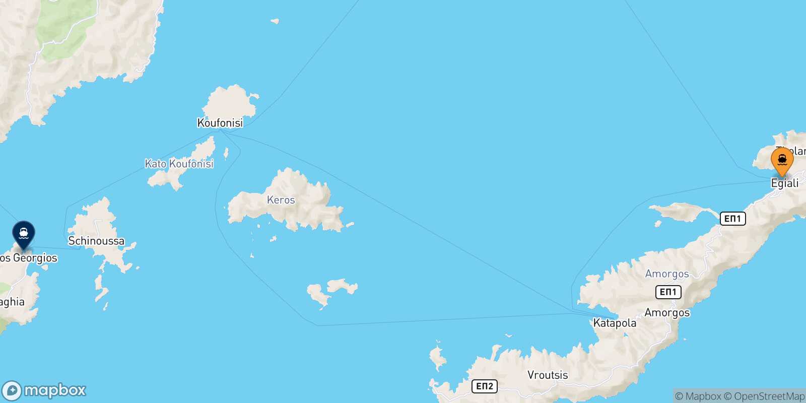 Carte des traverséesAegiali (Amorgos) Iraklia