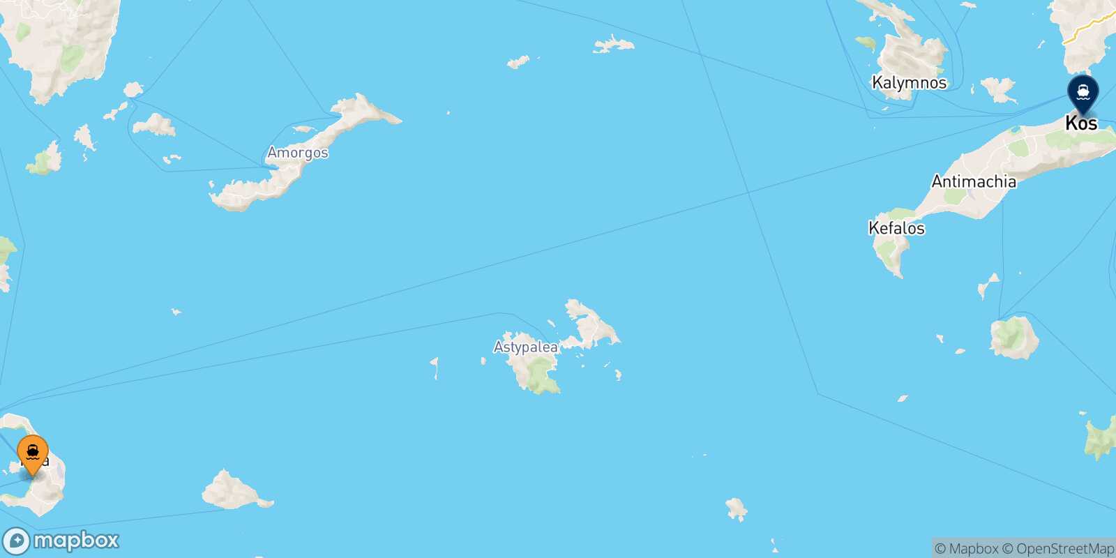 Carte des traverséesThera (Santorin) Kos