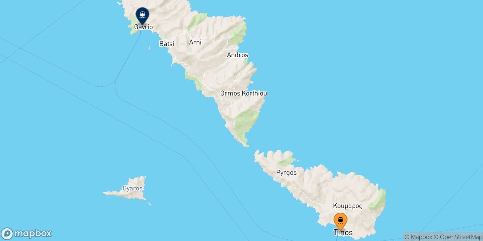 Carte des traverséesTinos Andros