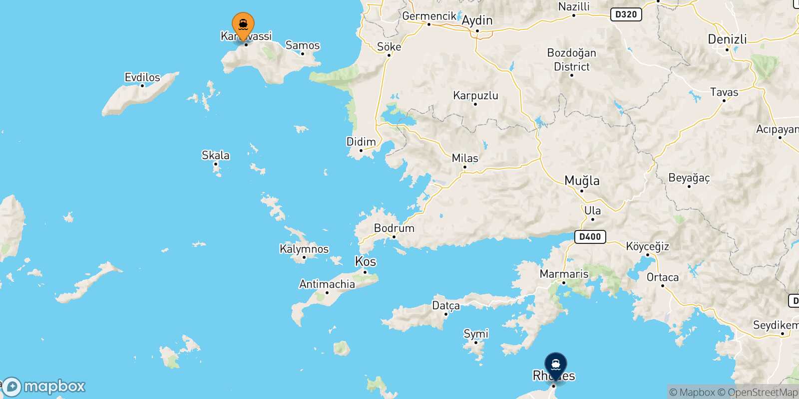Carte des traverséesPythagorio (Samos) Rhodes