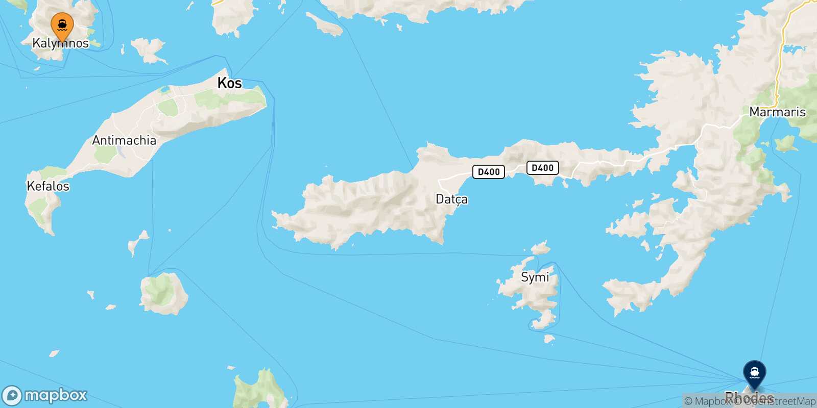 Carte des traverséesKalymnos Rhodes