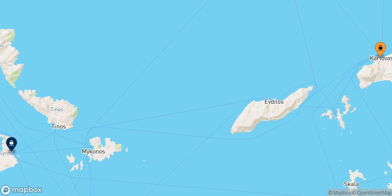 Carte des traverséesKarlovassi (Samos) Syros