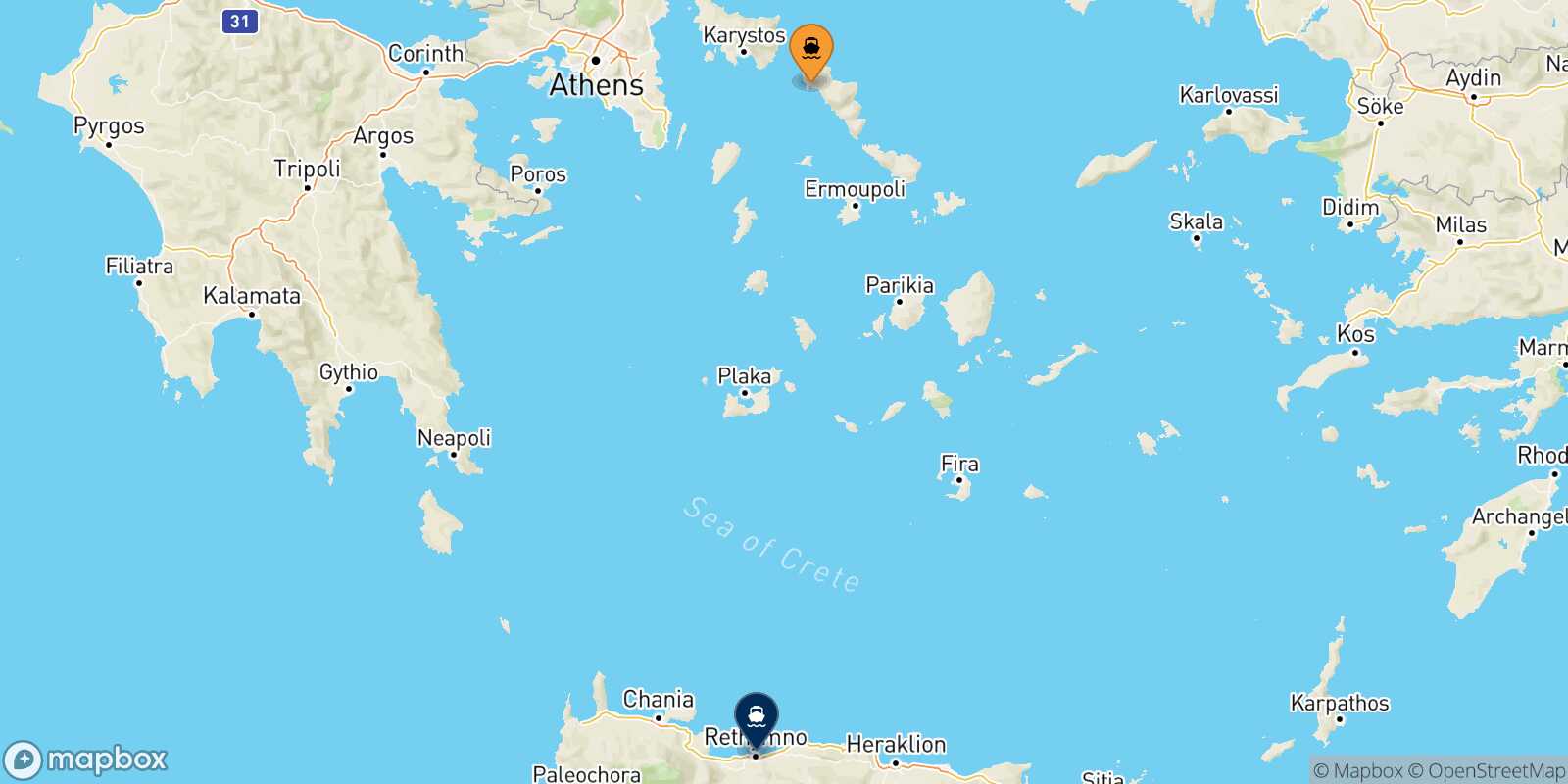 Carte des traverséesAndros Rethymnon