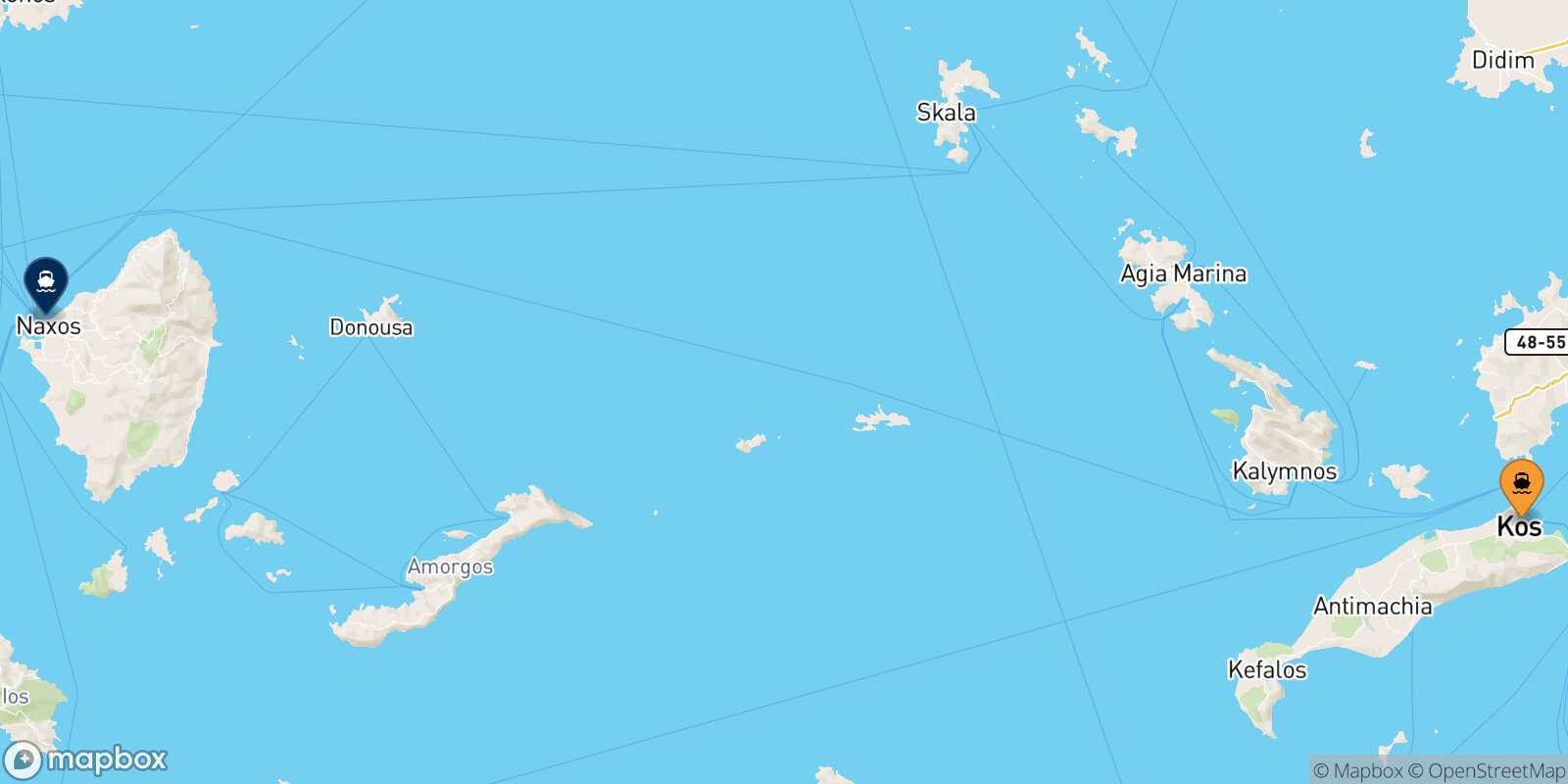 Carte des traverséesKos Naxos