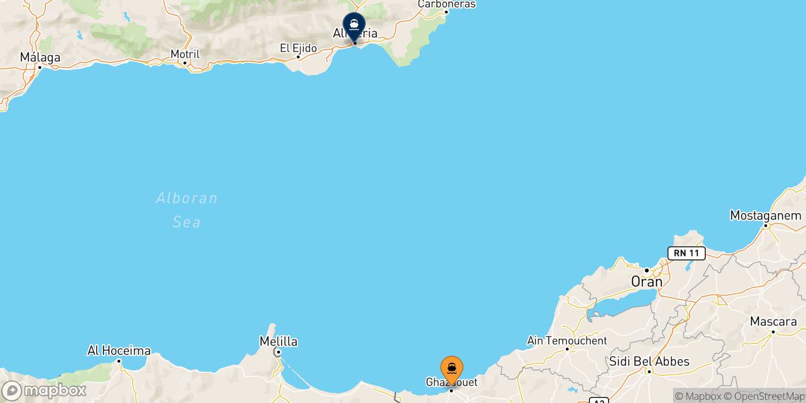 Carte des traverséesGhazaouet Almeria