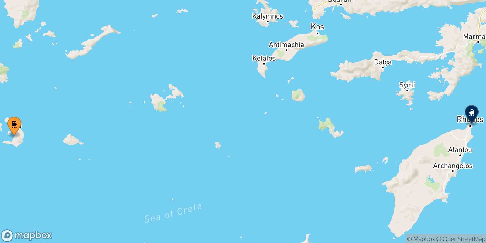 Carte des traverséesThera (Santorin) Rhodes