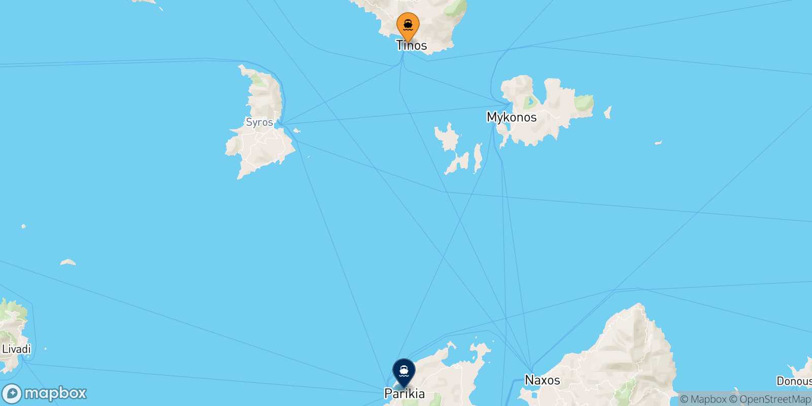 Carte des traverséesTinos Paros